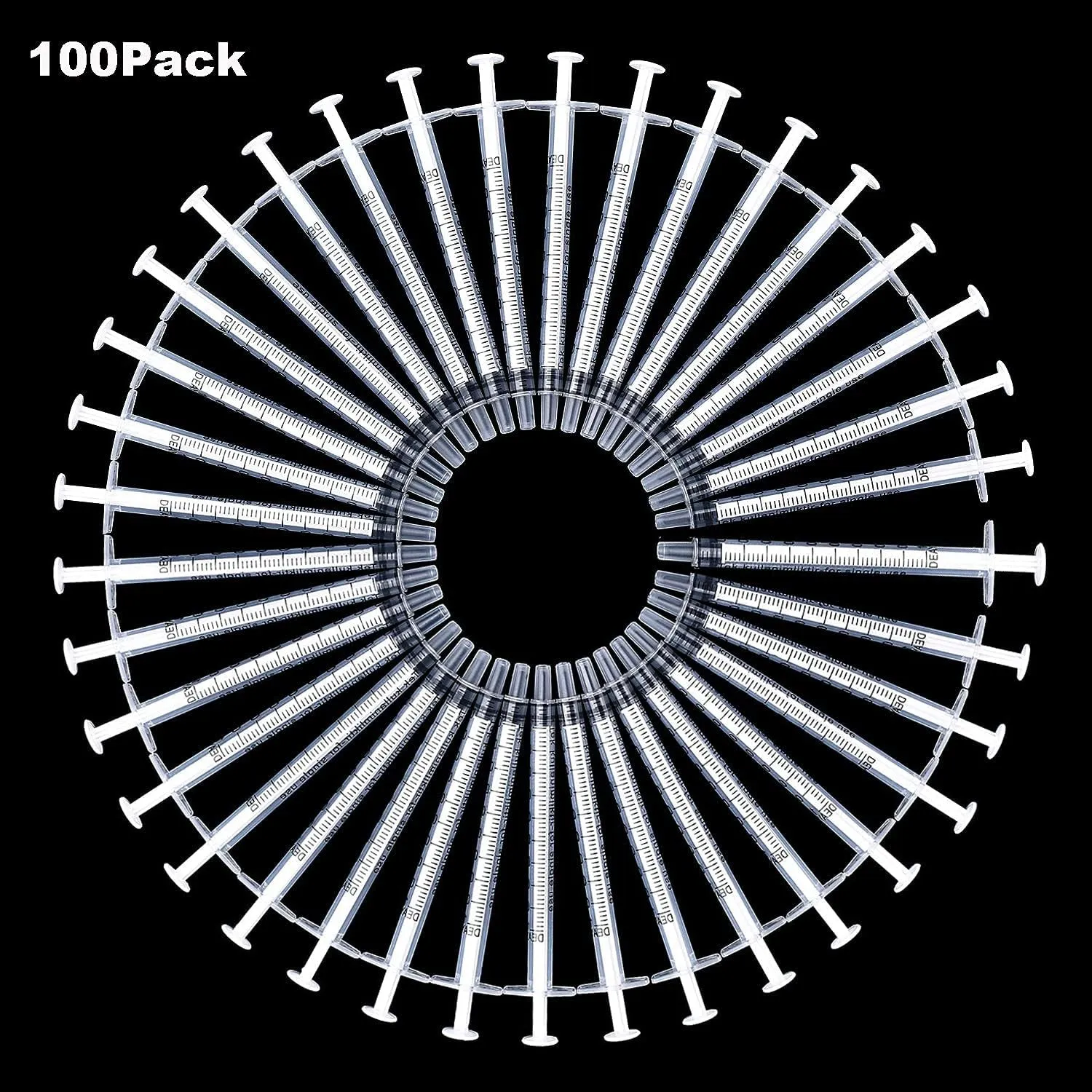 1Ml Syringes with Caps (Pack of 100)