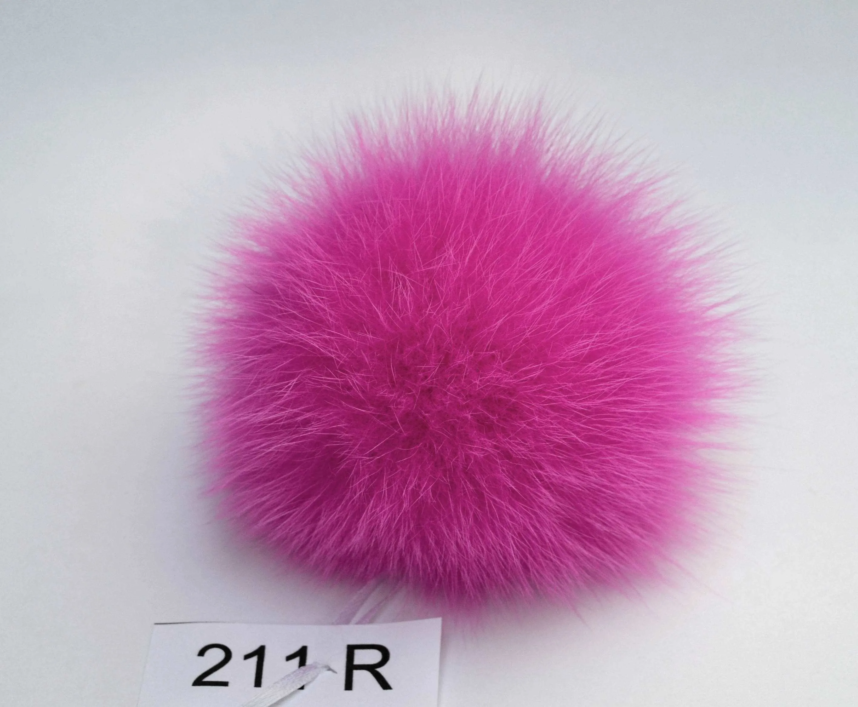 5,5" Pink (fuchsia) Fox Fur Pom with ribbons