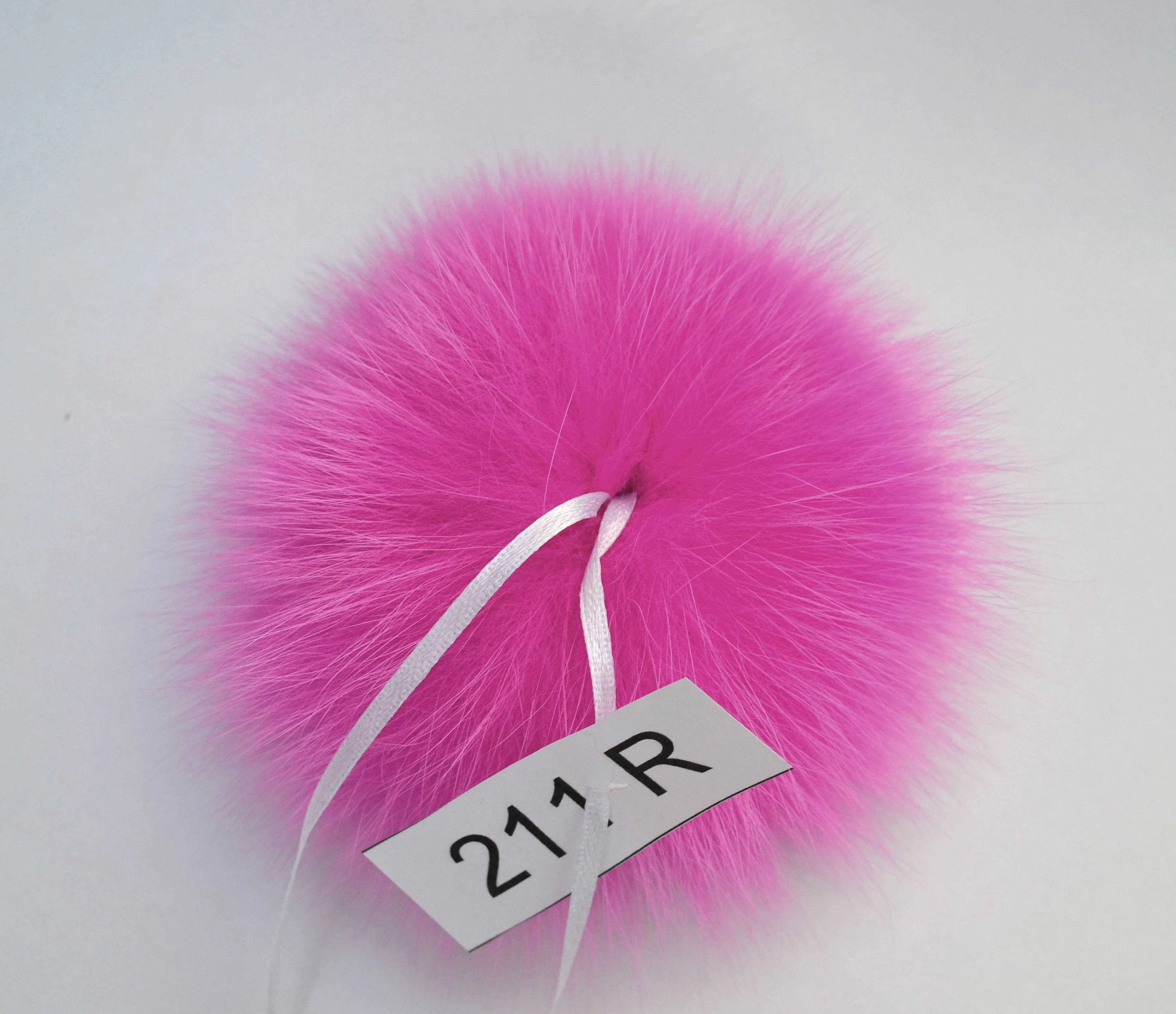 5,5" Pink (fuchsia) Fox Fur Pom with ribbons