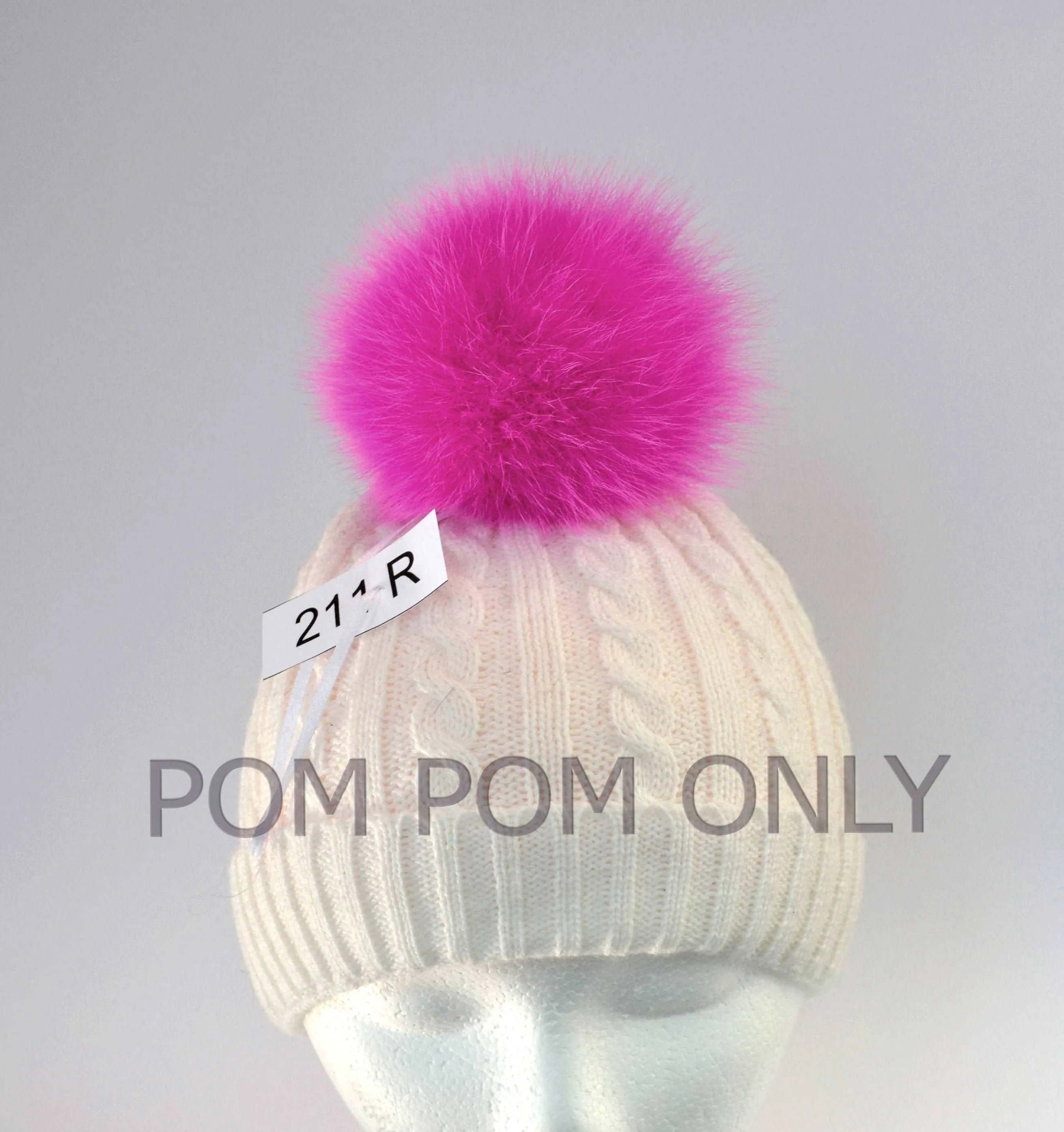 5,5" Pink (fuchsia) Fox Fur Pom with ribbons