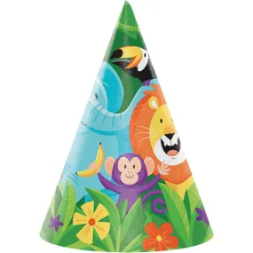8 Pack Jungle Safari Cone Shaped Party Hats - 16cm x 11cm