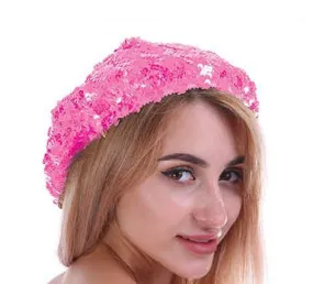 Adult Light Pink Sequin Beret Hat