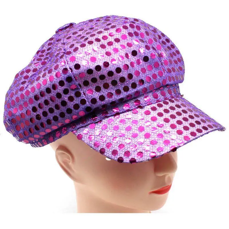 Adults Purple Sequin Beret Cap