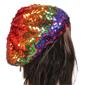 Adults Rainbow Sequin Beret Hat