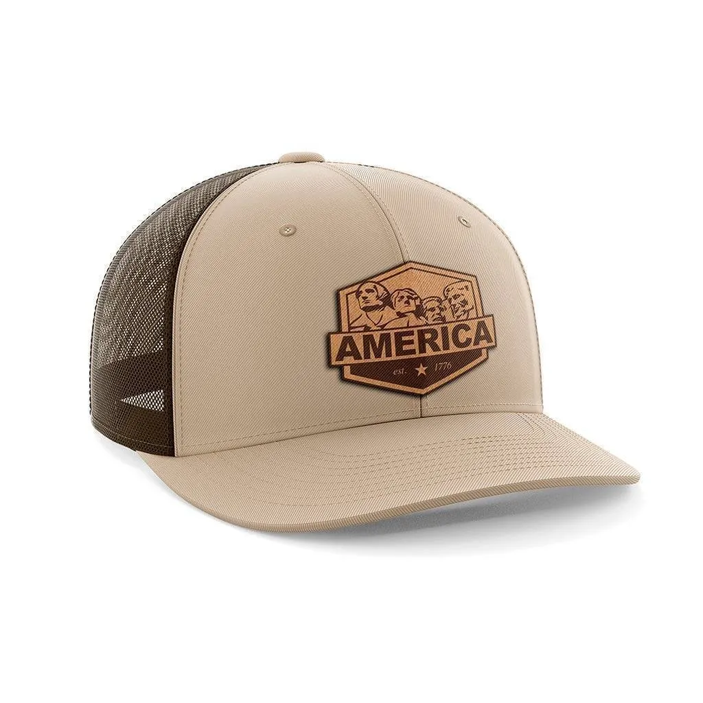 America Mount Rushmore Leather Patch Hat