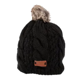 Aran Tradition Knitted Black Tammy Hat With Pom Pom