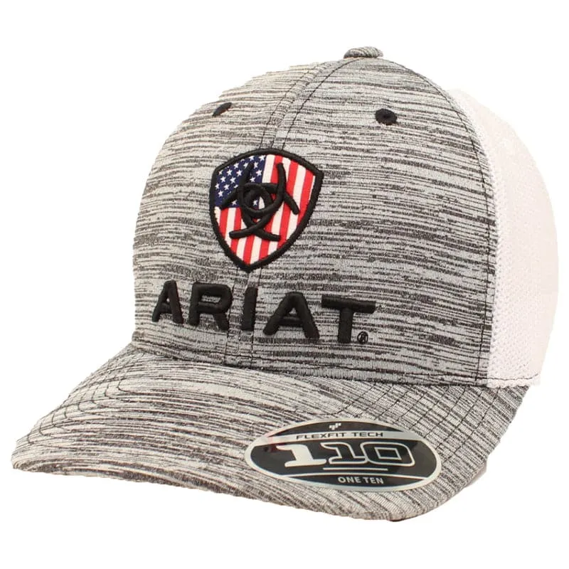Ariat M&F Flex Fit 110 Grey Mesh Usa Flag Logo Cap