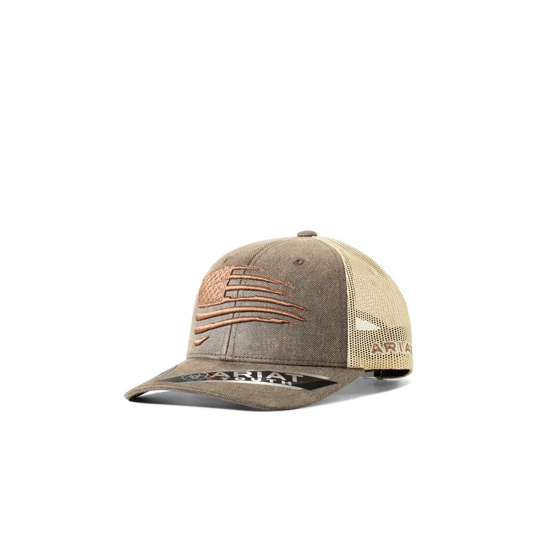 Ariat M&F Kid's Distressed Flag Brown Cap