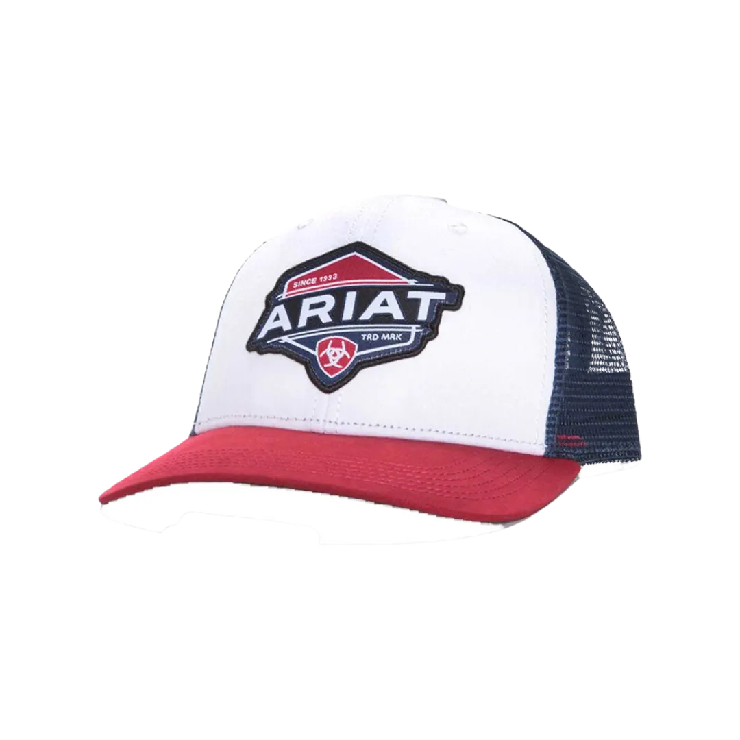 Ariat M&F White and Red Mesh Logo Patch Cap