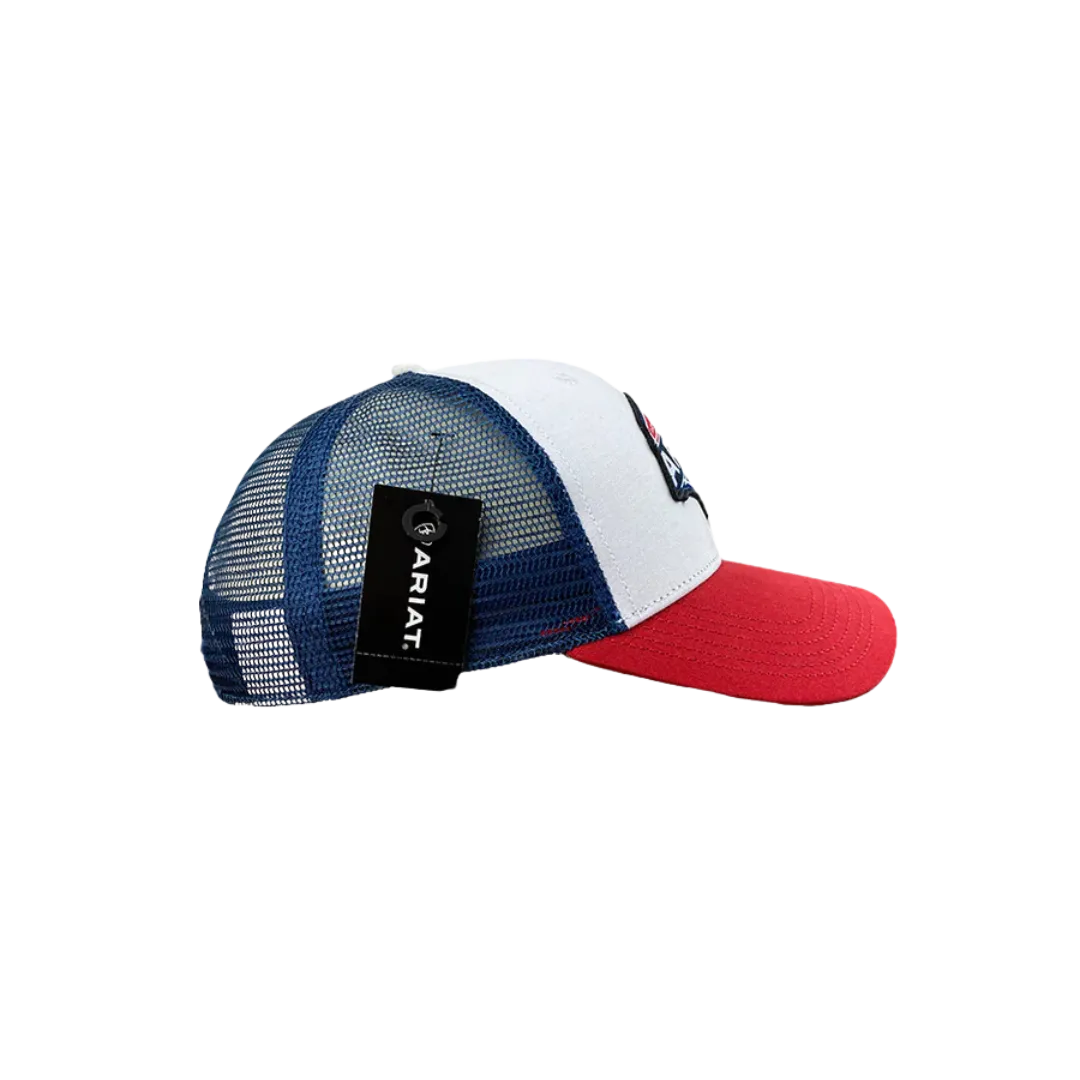 Ariat M&F White and Red Mesh Logo Patch Cap