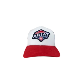 Ariat M&F White and Red Mesh Logo Patch Cap