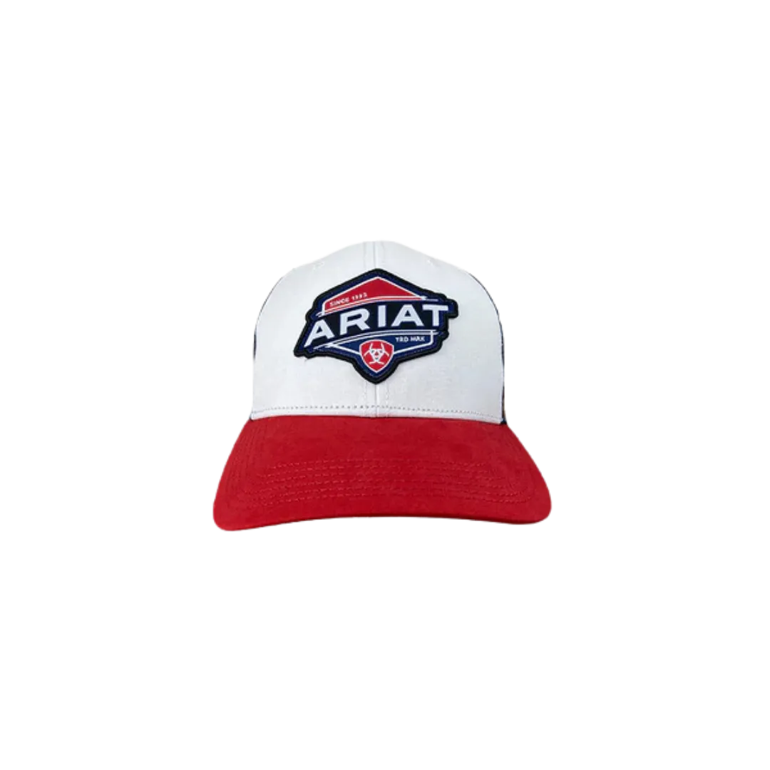 Ariat M&F White and Red Mesh Logo Patch Cap