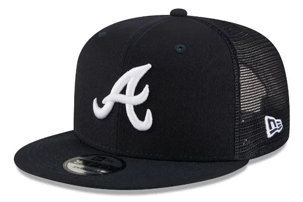 Atlanta Braves Snapback New Era Navy Mesh Trucker Cap Hat Grey UV