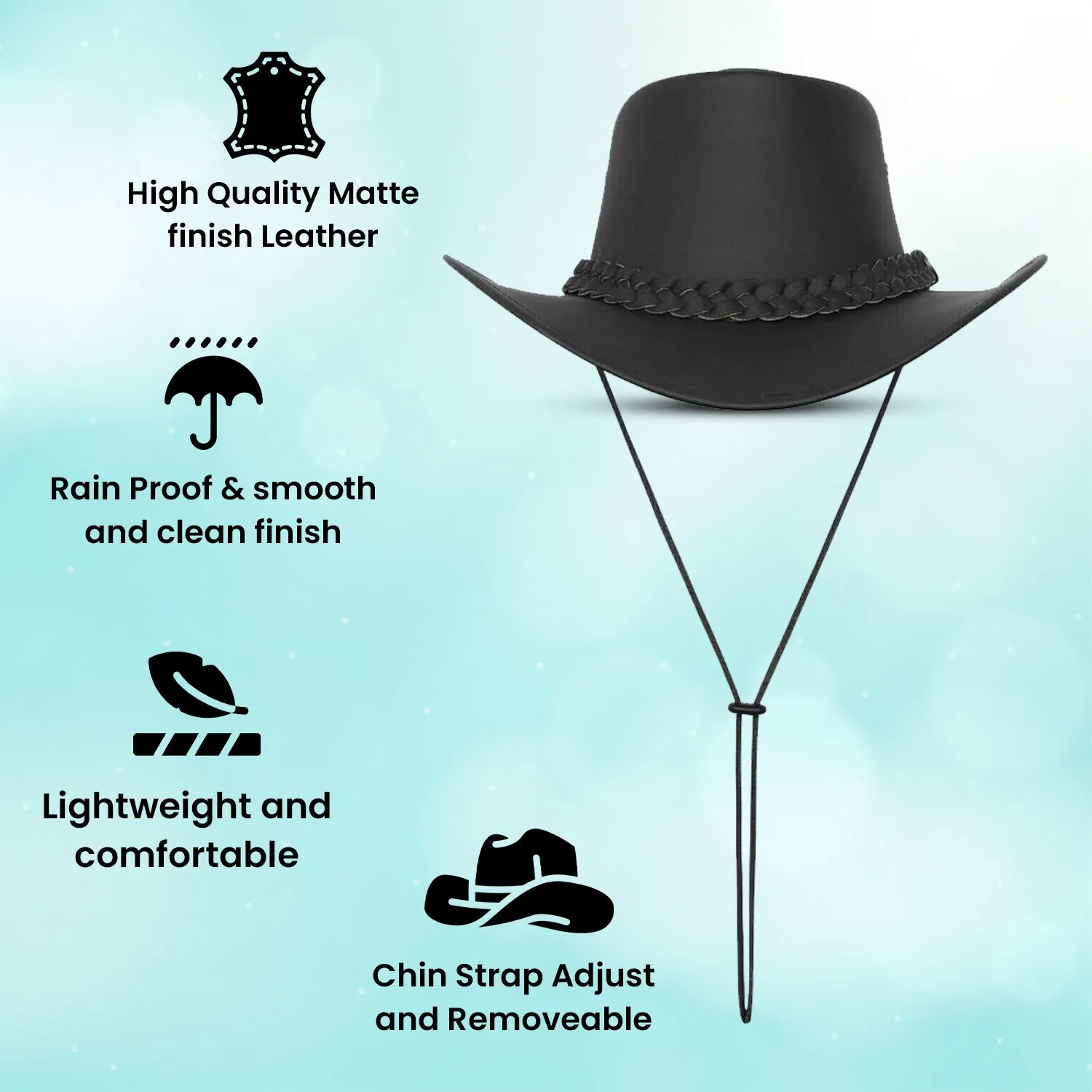 Australian Style Leather Bush Hat Cowboy Mens Womens Hat Black