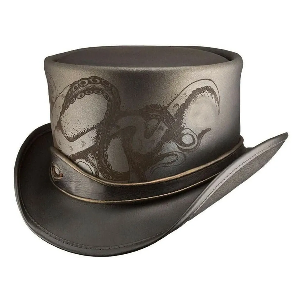 Biker Top Hat with Octopus Engraved Eye Band