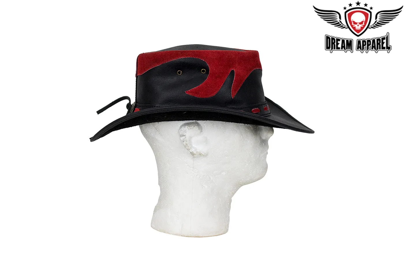 Black & Red Leather Gambler Hat