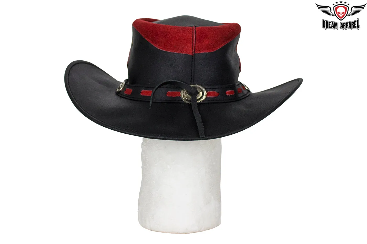Black & Red Leather Gambler Hat