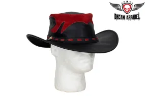 Black & Red Leather Gambler Hat