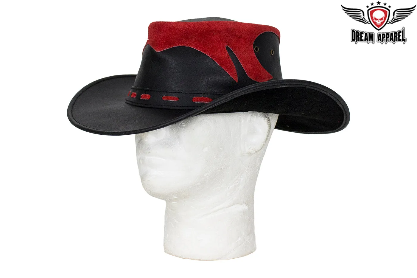 Black & Red Leather Gambler Hat