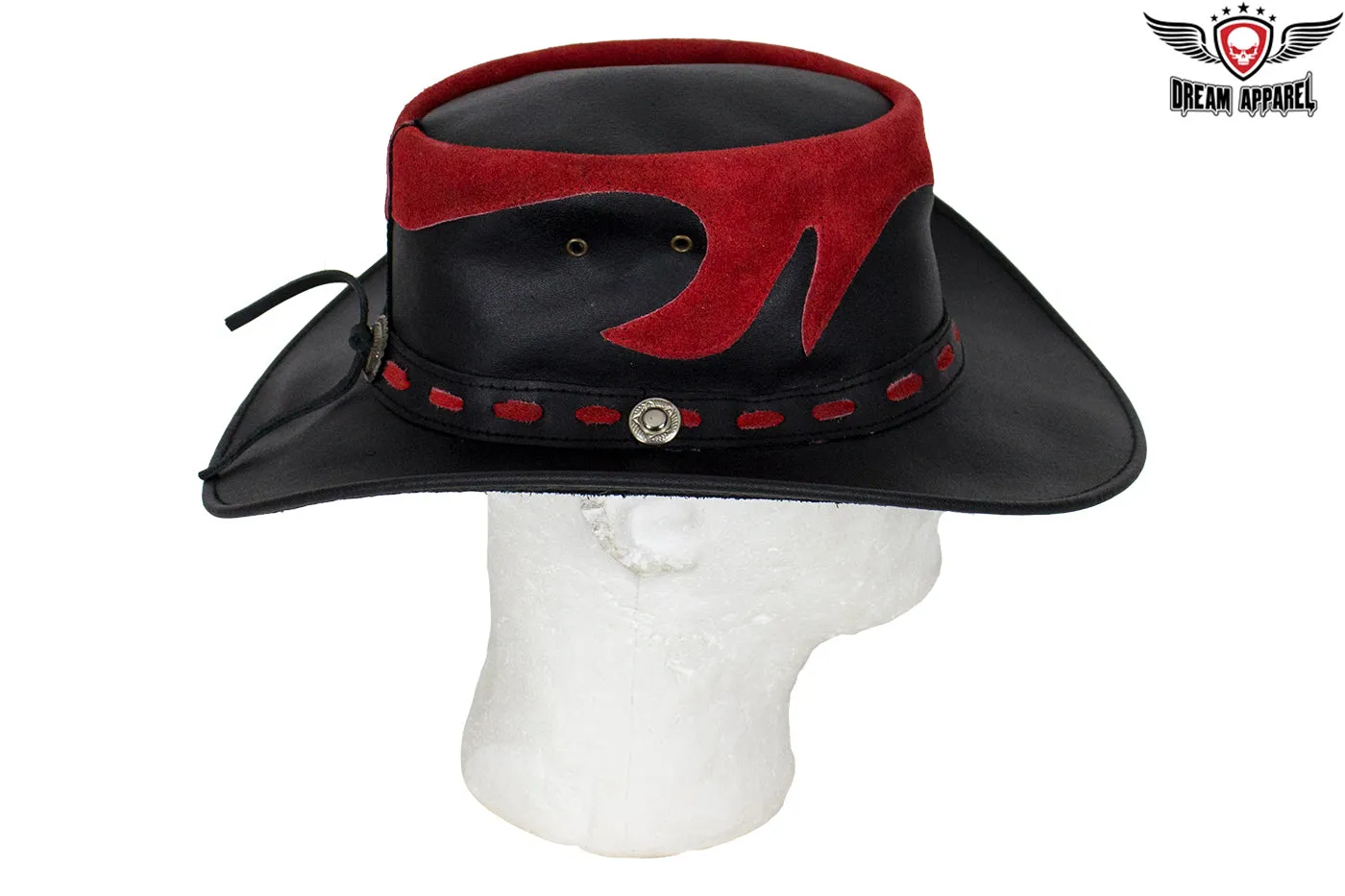 Black & Red Leather Gambler Hat