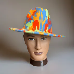 Bold Camo Tie Dye Wide Brim Felt Fedora Panama Hat