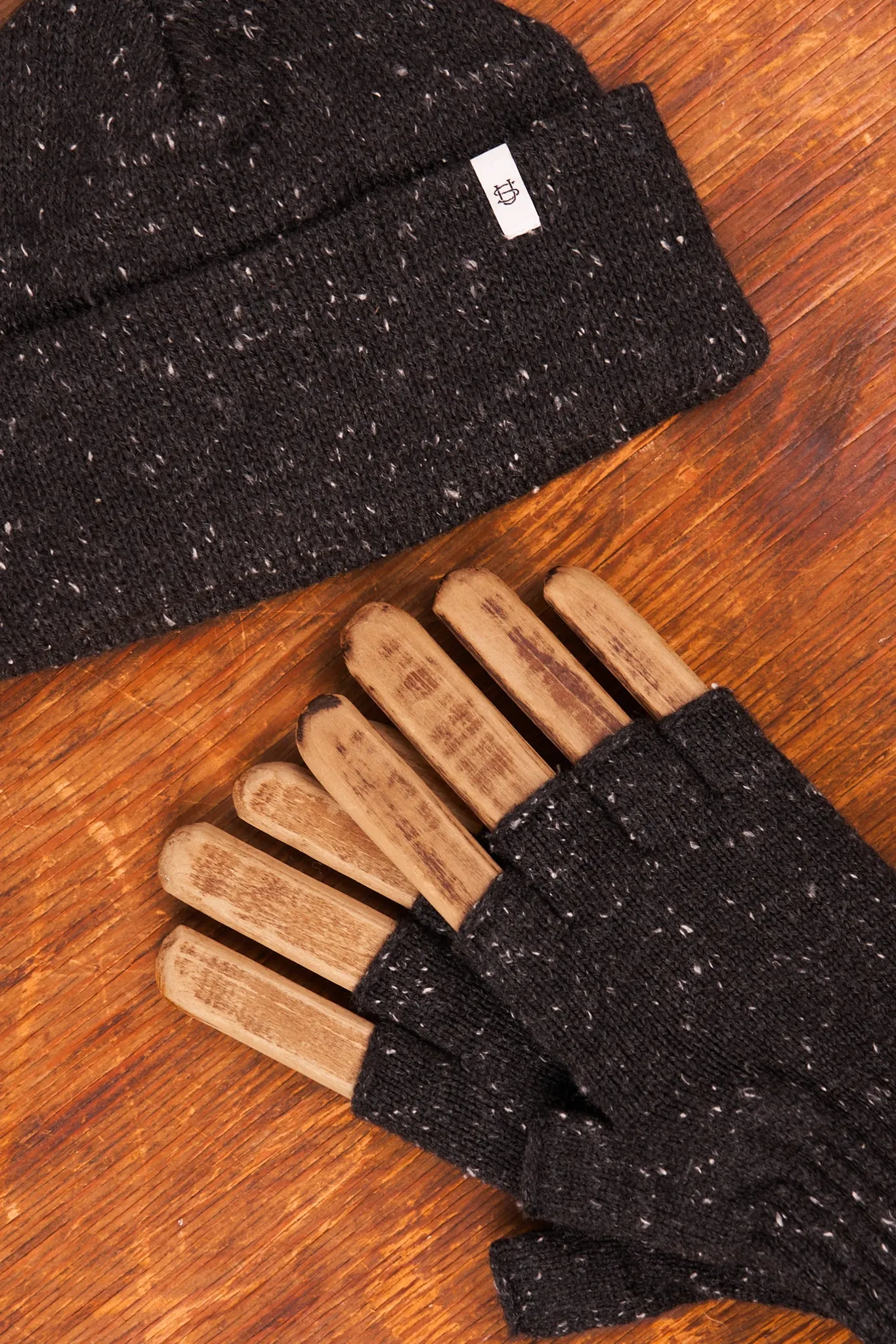 Bundle #1 - Black Tweed Ragg Wool beanies with Fingerless Glove