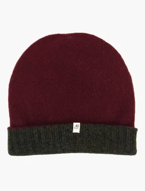 Burgundy & Olive Green Reversible Wool & Cashmere Beanie