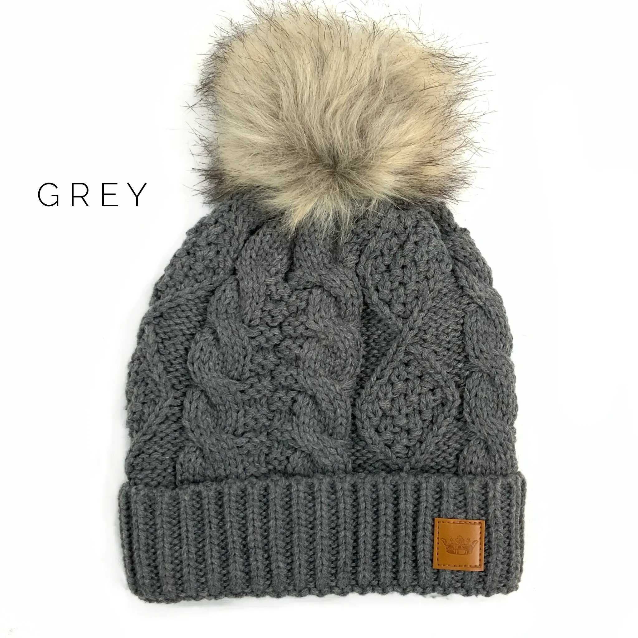 Cable Knit Pom Hat - Adult