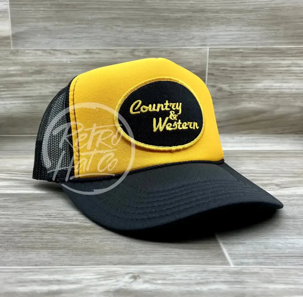 Country & Western Patch on Black/Yellow Meshback Trucker Hat