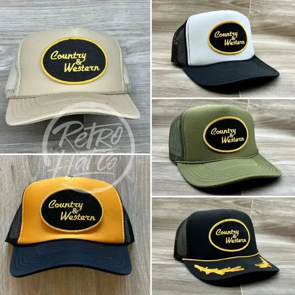 Country & Western Patch on Black/Yellow Meshback Trucker Hat