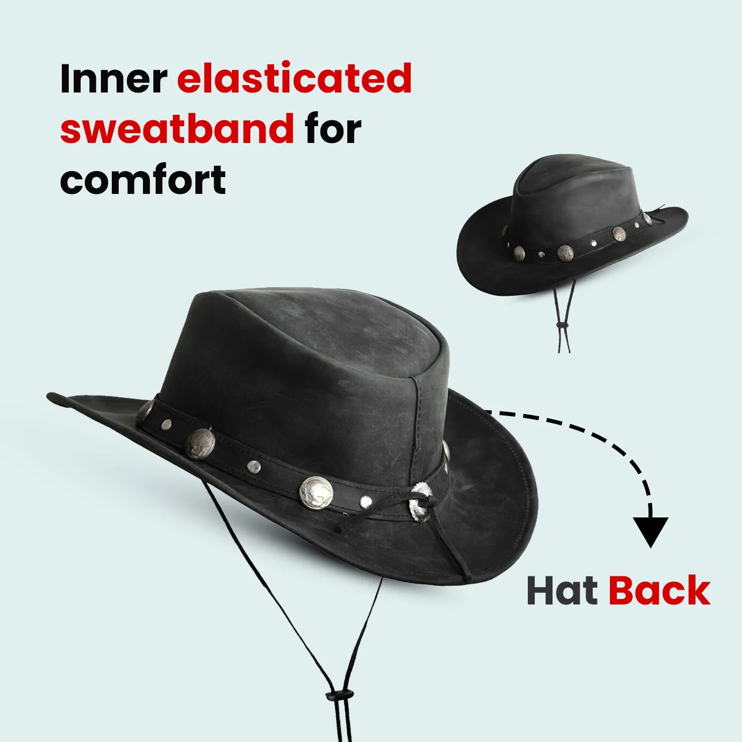 Cowboy Western Style Leather Hat Black Quality Leather Hat