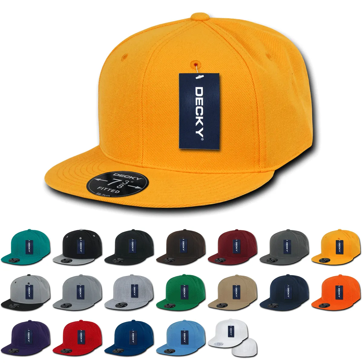 Decky RP1 - Fitted Flat Bill Hat, Retro Fitted Cap (Sizes: 6 7/8 - 7 1/4)