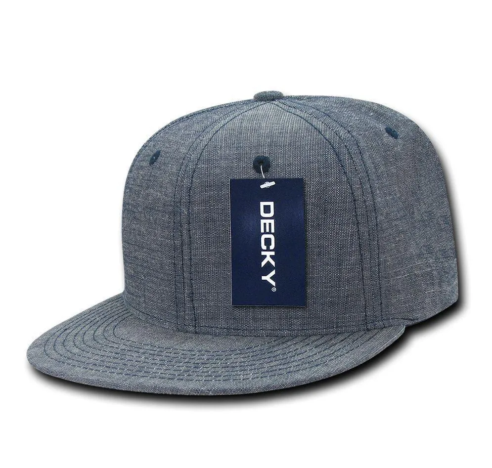 Decky Washed Denim Snapback 100% Cotton 6 Panel Flat Bill Hats Caps