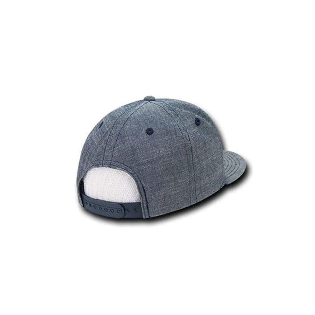 Decky Washed Denim Snapback 100% Cotton 6 Panel Flat Bill Hats Caps