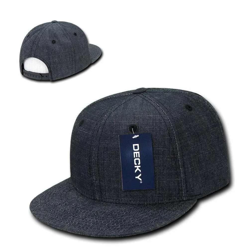 Decky Washed Denim Snapback 100% Cotton 6 Panel Flat Bill Hats Caps