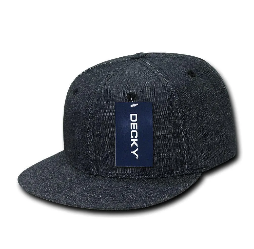 Decky Washed Denim Snapback 100% Cotton 6 Panel Flat Bill Hats Caps