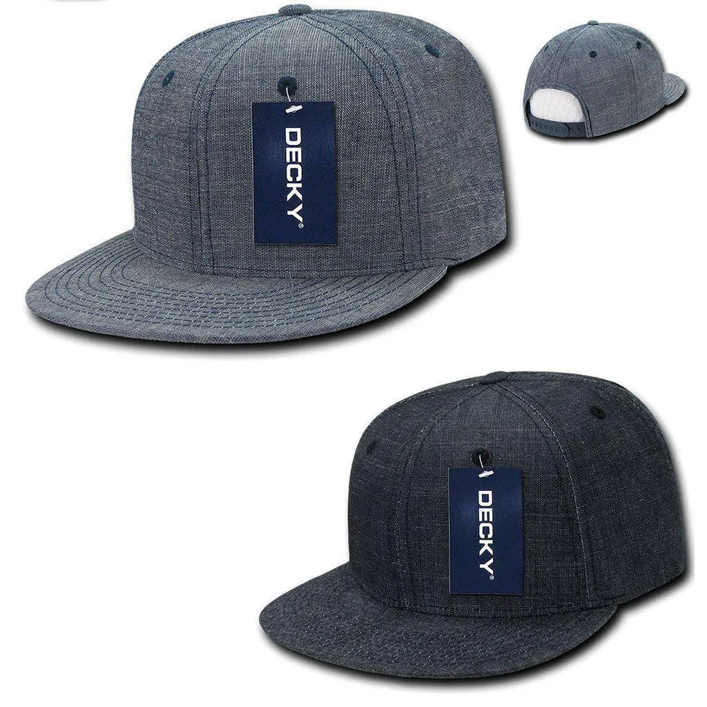 Decky Washed Denim Snapback 100% Cotton 6 Panel Flat Bill Hats Caps
