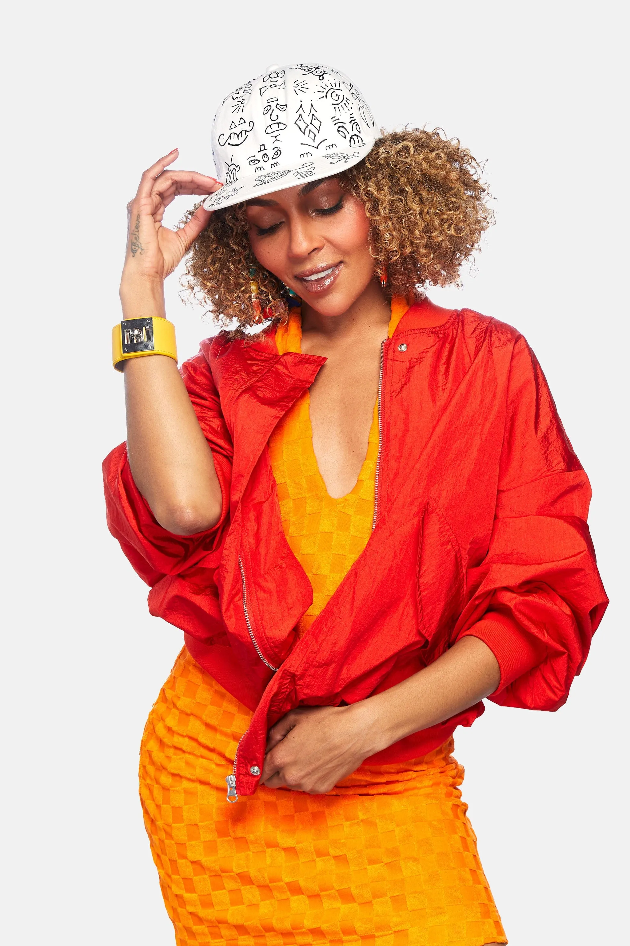 Doodle Cotton Baseball Cap in White