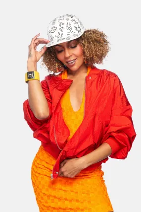 Doodle Cotton Baseball Cap in White