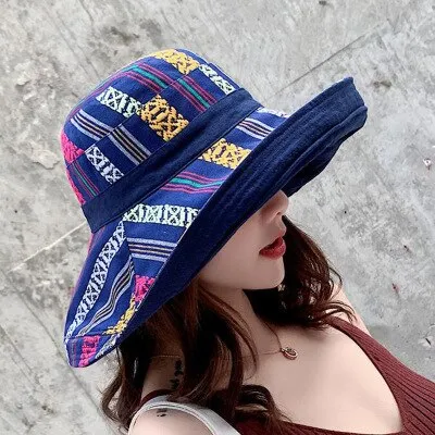 Double sided irregular Pattern Bucket Hat Women Summer Cotton Breathable Leisure Bob Caps Outdoor Sports Casual Dome Panama Cap