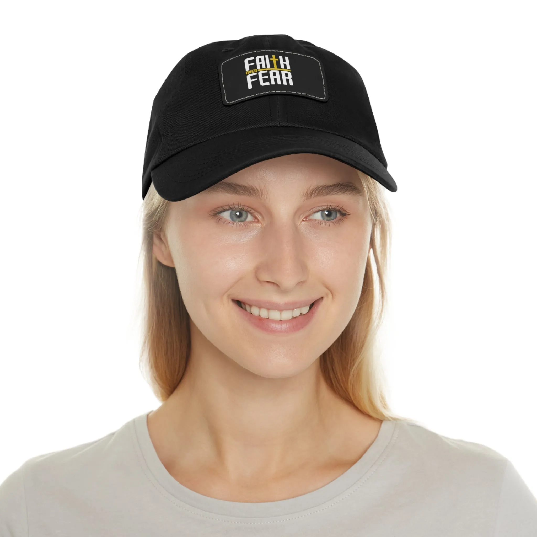 Faith over Fear Dad Hat with Leather Patch (Rectangle)