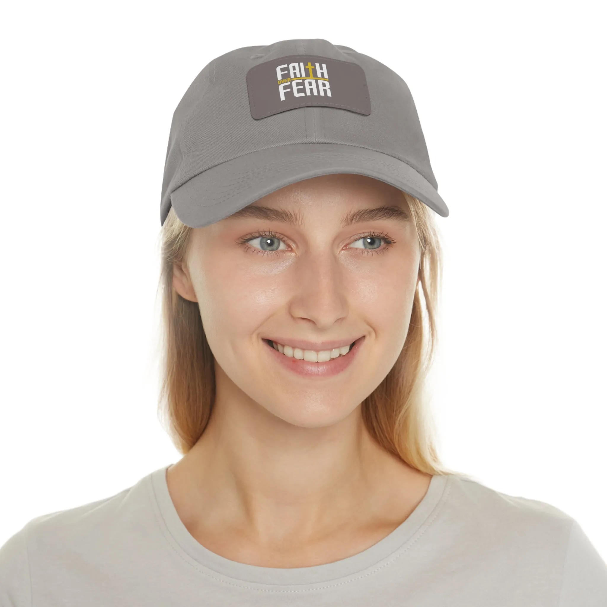 Faith over Fear Dad Hat with Leather Patch (Rectangle)