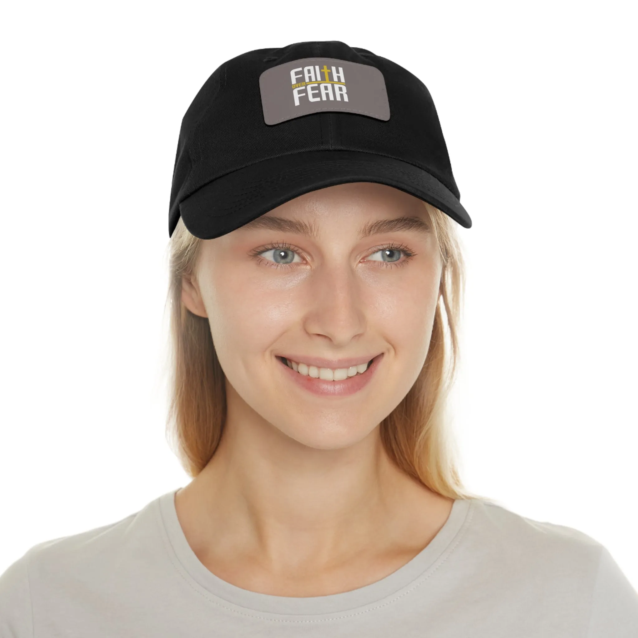 Faith over Fear Dad Hat with Leather Patch (Rectangle)
