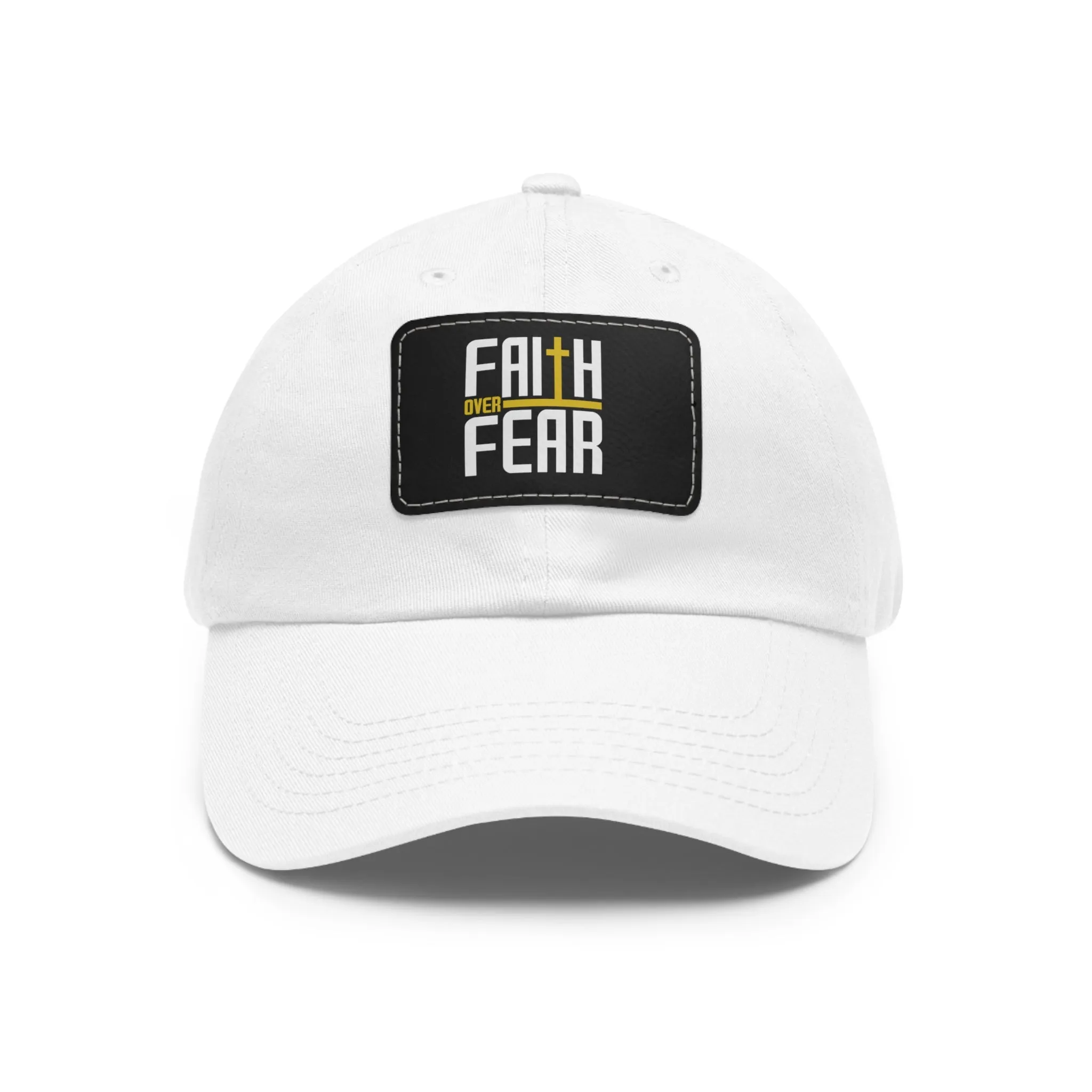 Faith over Fear Dad Hat with Leather Patch (Rectangle)