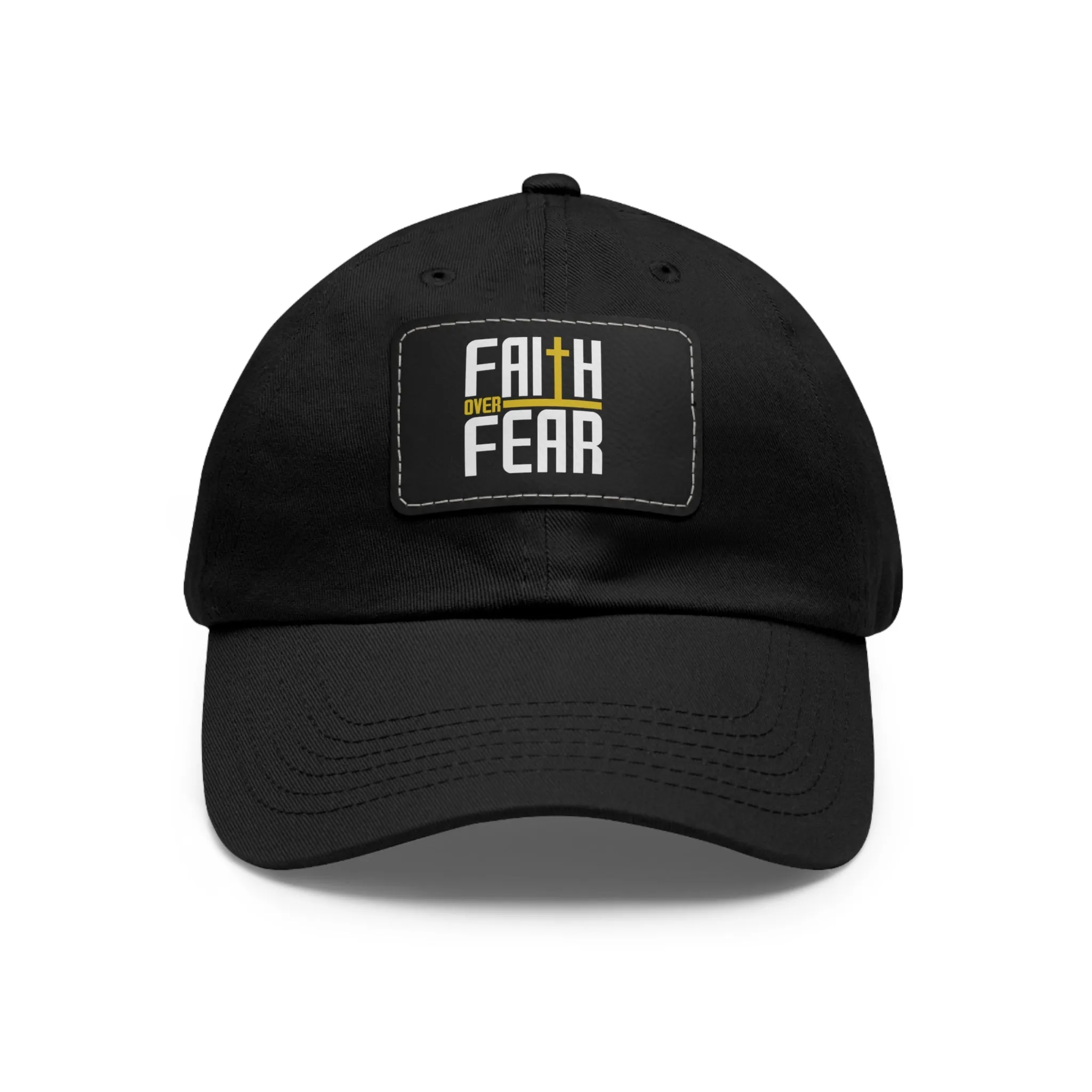 Faith over Fear Dad Hat with Leather Patch (Rectangle)