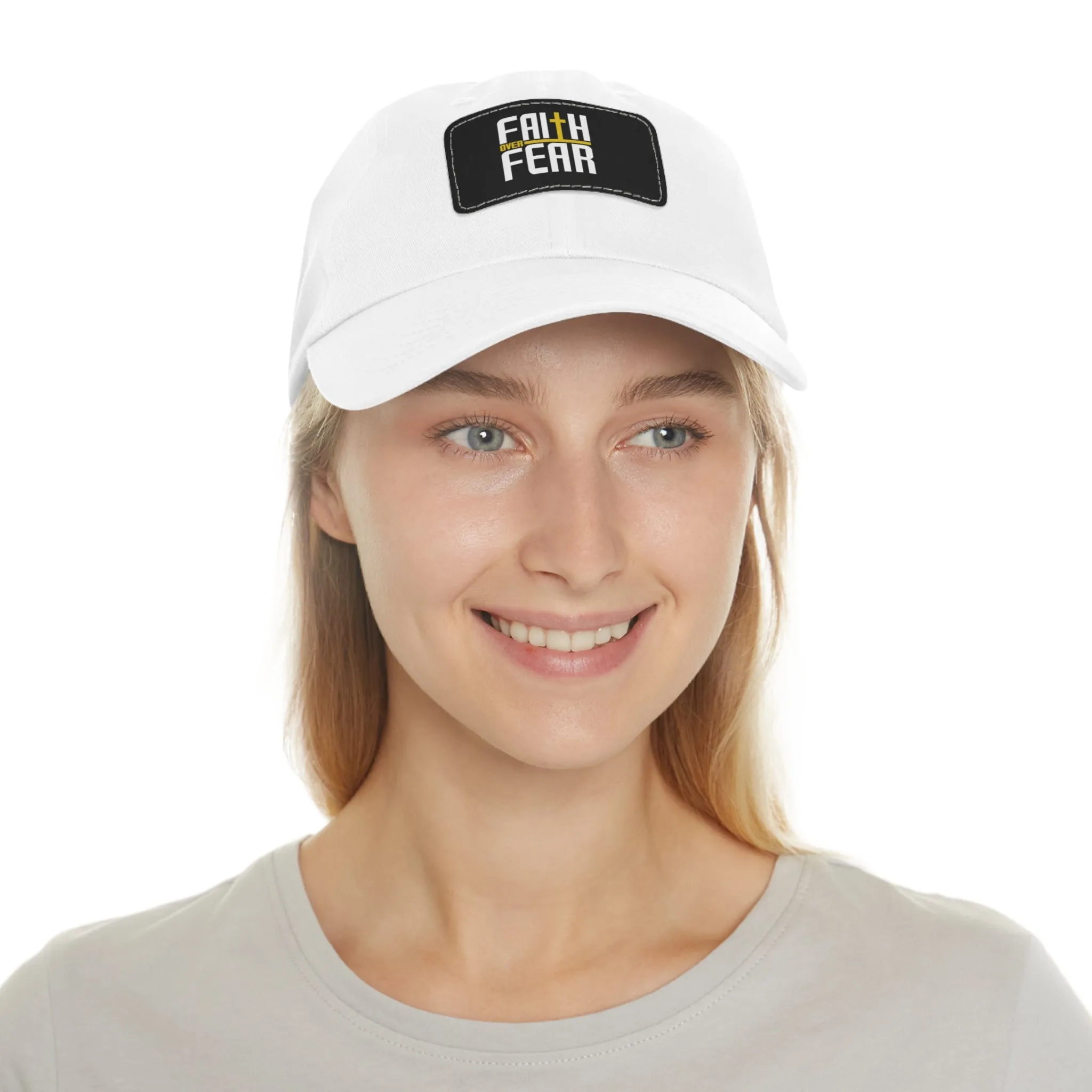 Faith over Fear Dad Hat with Leather Patch (Rectangle)