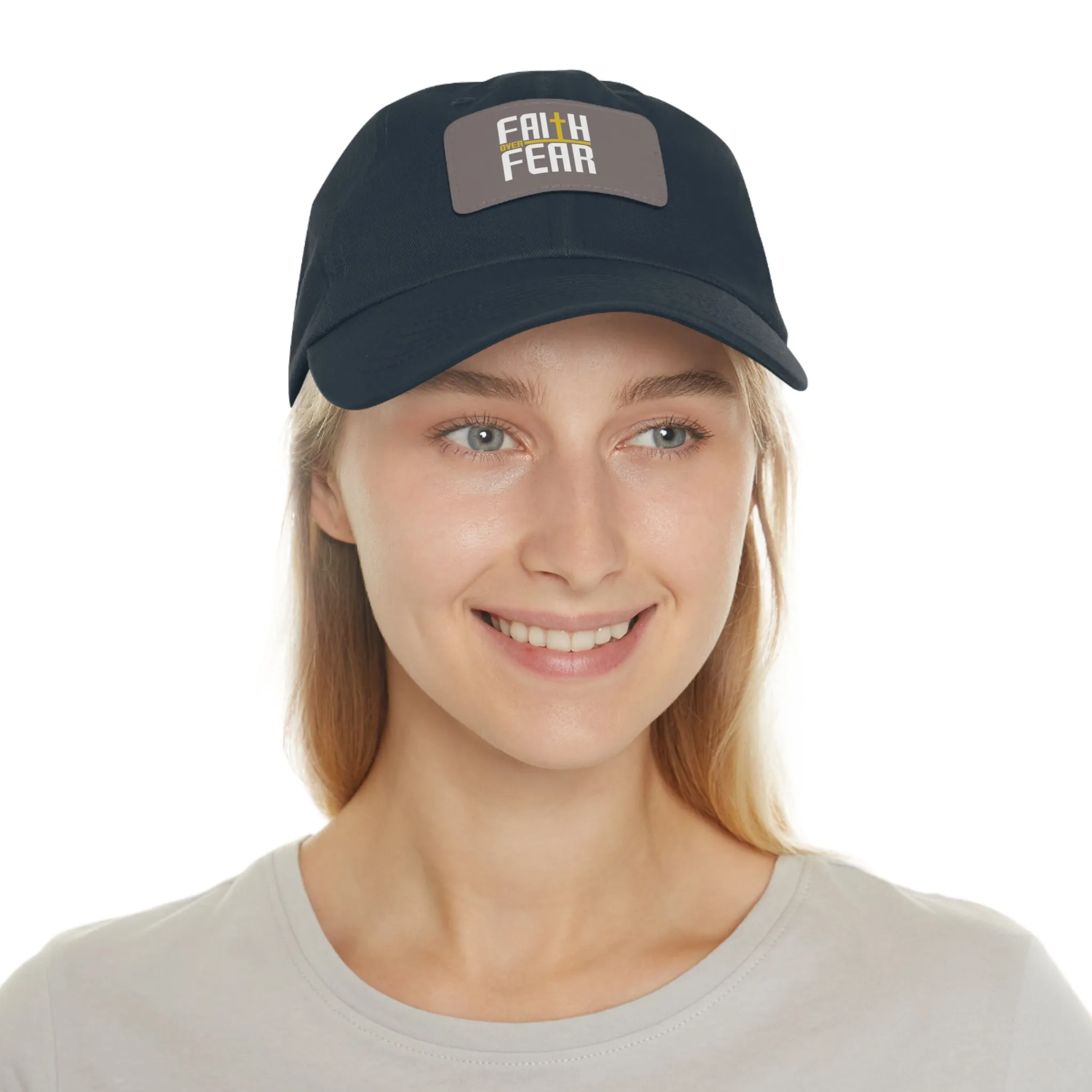 Faith over Fear Dad Hat with Leather Patch (Rectangle)