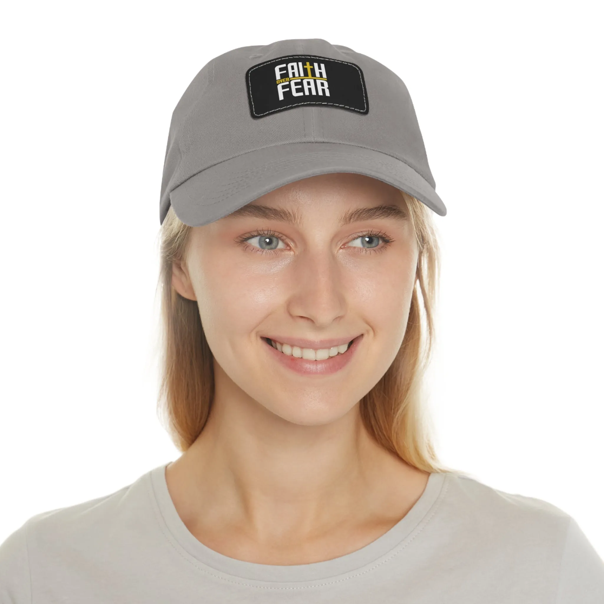 Faith over Fear Dad Hat with Leather Patch (Rectangle)