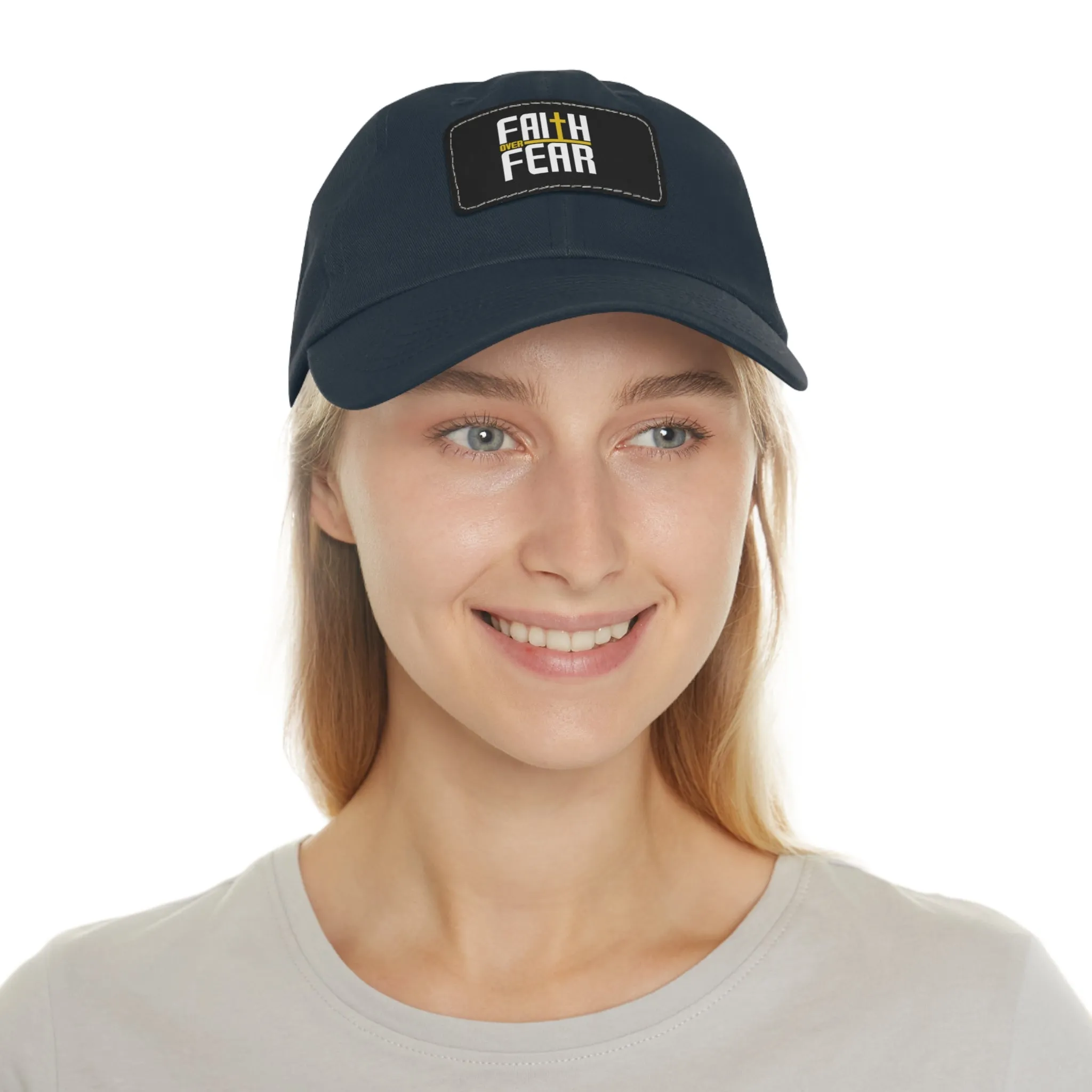 Faith over Fear Dad Hat with Leather Patch (Rectangle)