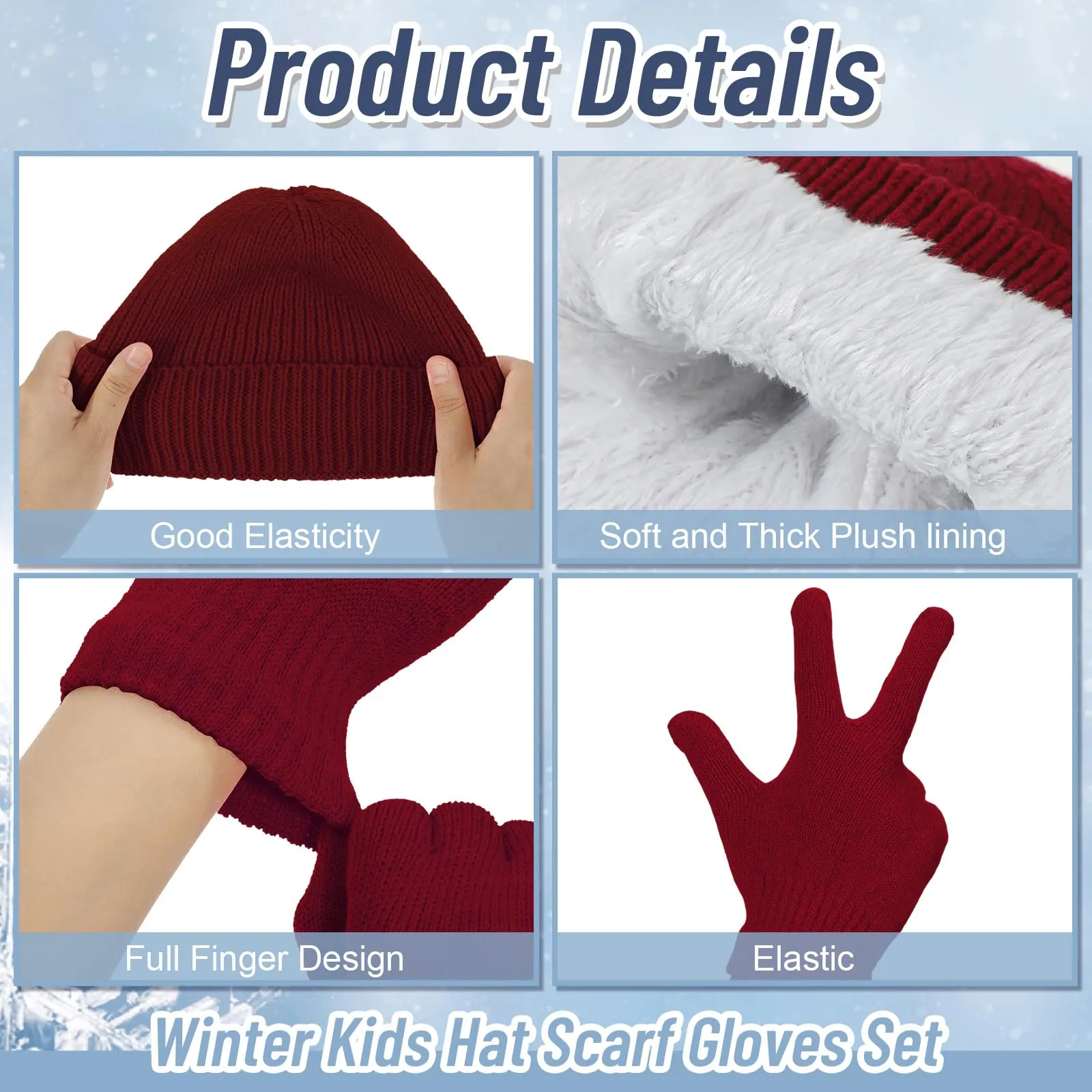 Geyoga 12 Pcs Kids Knitted Winter Hat Gloves Scarf Set for 5-8 Boys Girls Toddler Beanies Mittens Neck Warmer Scarf(Classic)